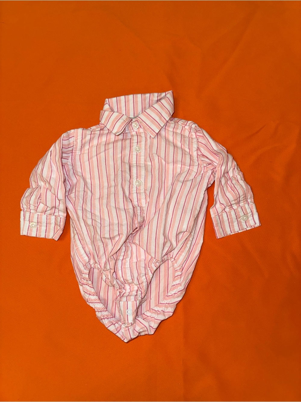 The Children's Place Pink and White Striped Long-Sleeve One-Piece Bodysuit